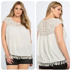 TORRID Crochet Gauze Top Ivory Boho 2